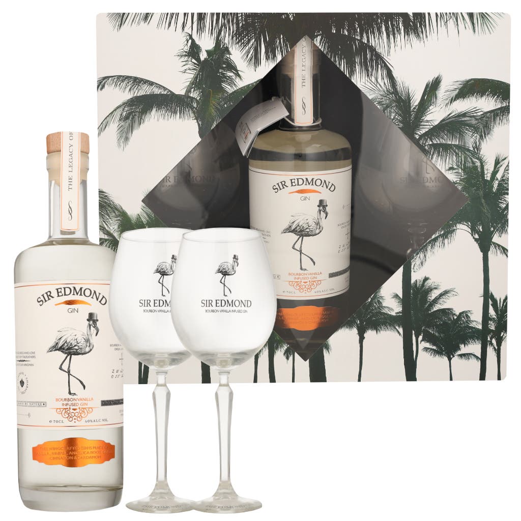 Sir Edmond Bourbon Vanilla Infused Gin 70cl + 2 Copa Glasses