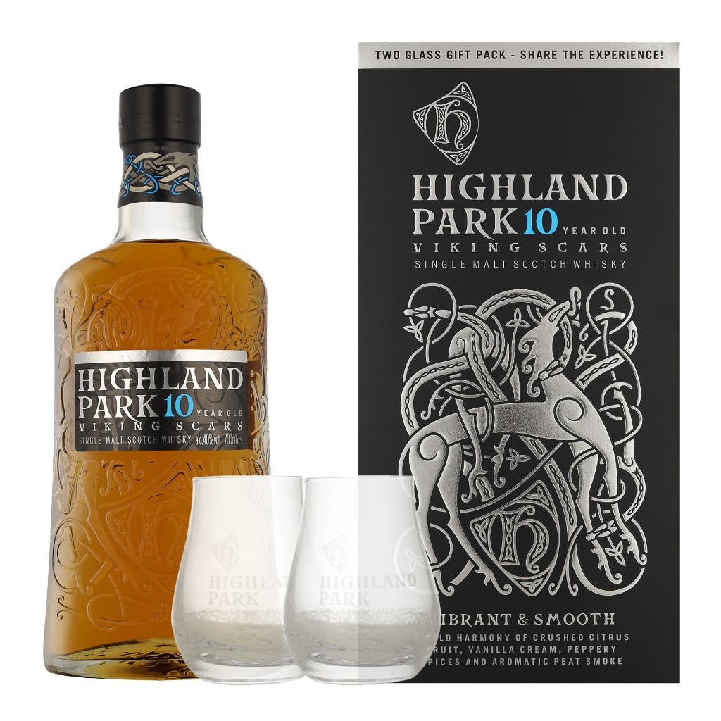 Highland Park 10 Years Viking Scars + 2 Glasses 70cl